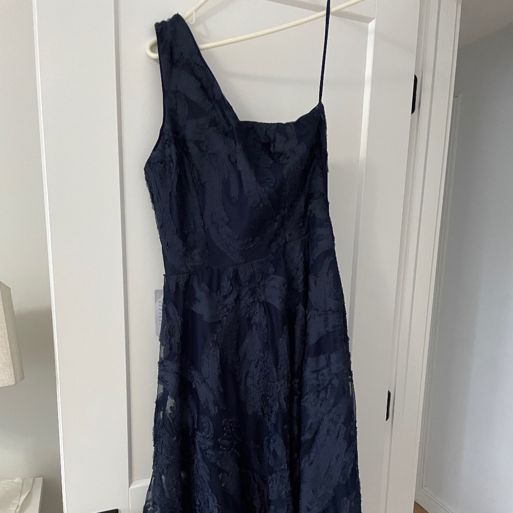 Dress the Population Navy Lace one shoulder dress